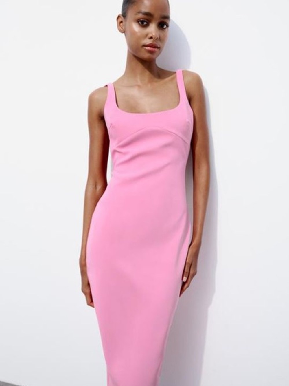 Zara Sleeveless Pink Bodycon Midi Dress